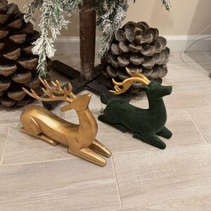 Elegant Gold and Green Reindeer Figurines
